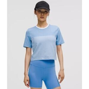 Lululemon Seamless Classic Fit Mariner Stripe Cropped T-Shirt Blue White Size S